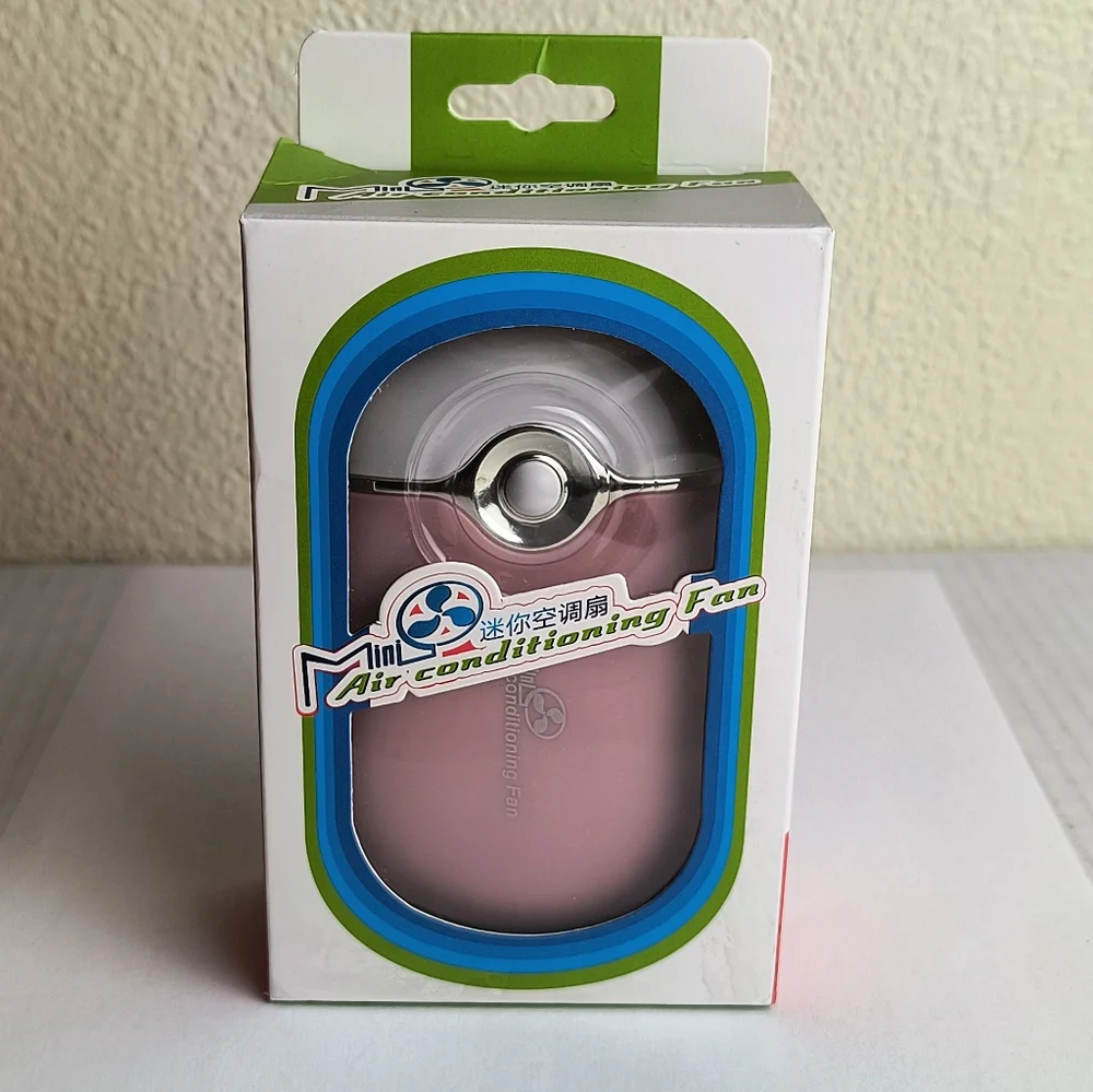Portable Pink Air Conditioning Fan Micro USB Cable/Lanyard
